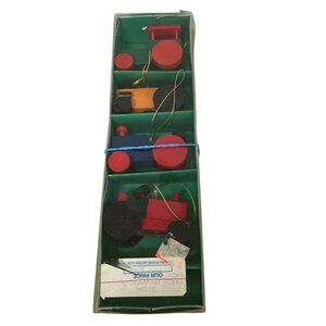 Vintage Corning Revere Wooden Tractor Train Christmas Ornaments 3" Set Of 4